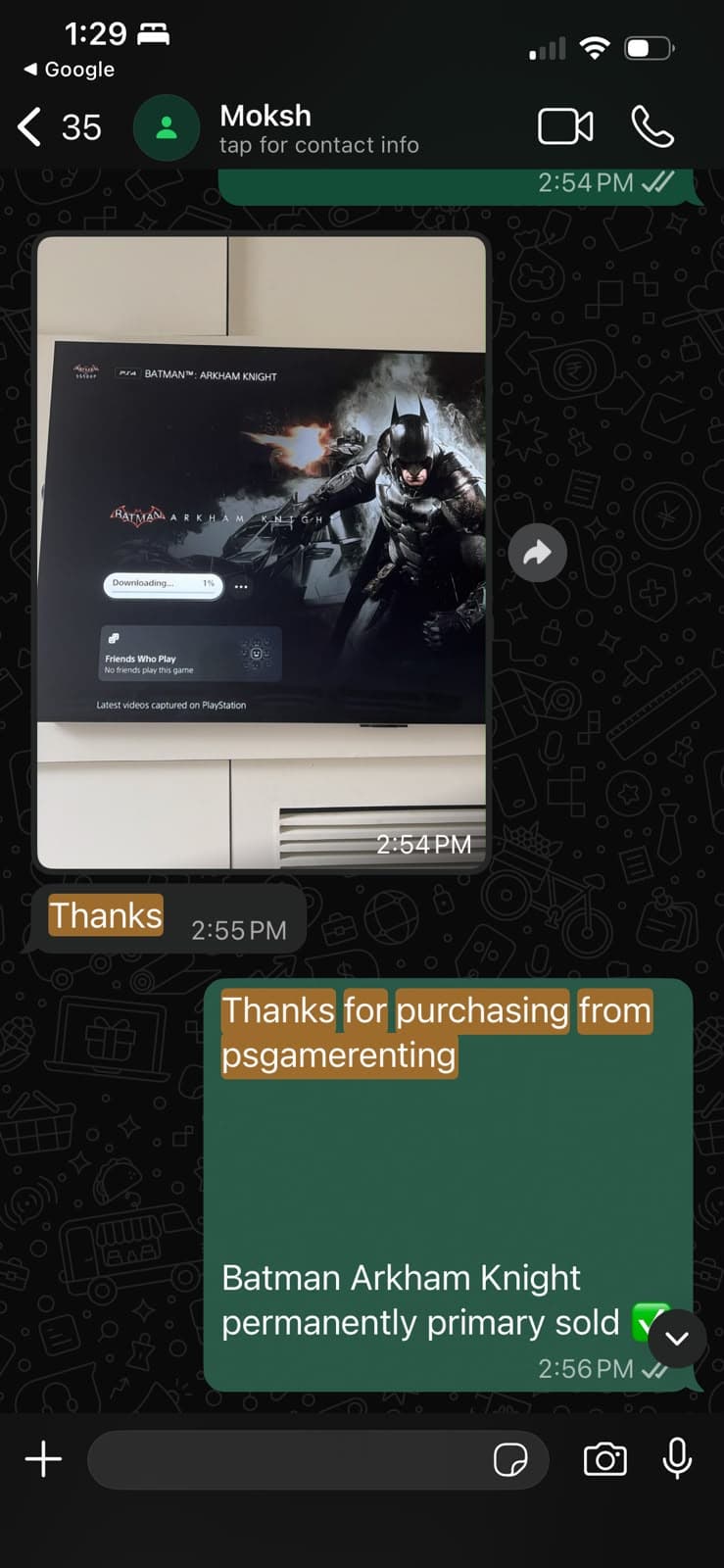 Customer WhatsApp review screenshot
