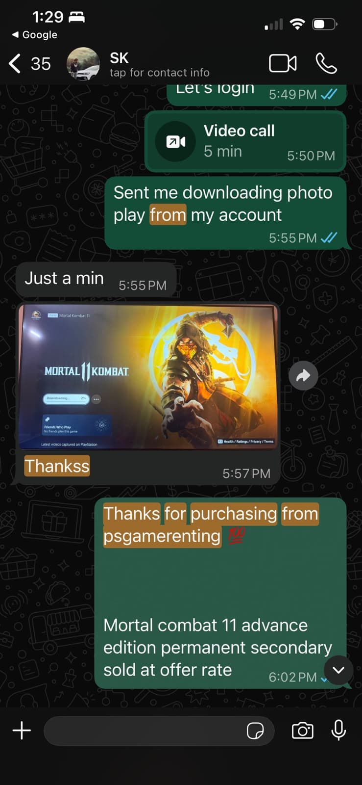 Customer WhatsApp review screenshot